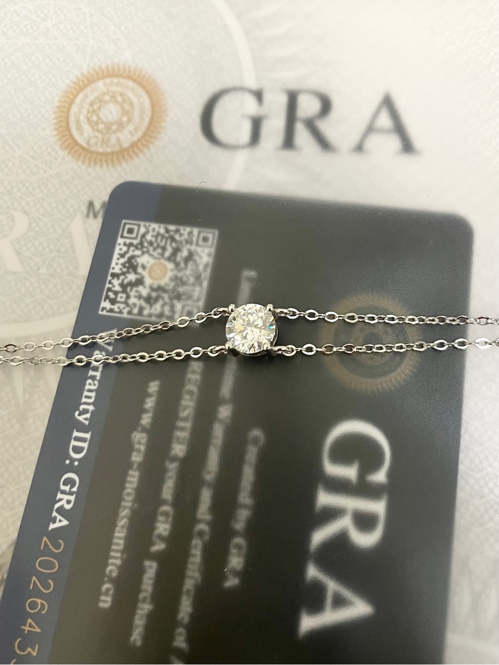 1 Ctw Moisssanite 6.5mm Solitaire Sterling Silver Double Chain Bracelet with GRA
